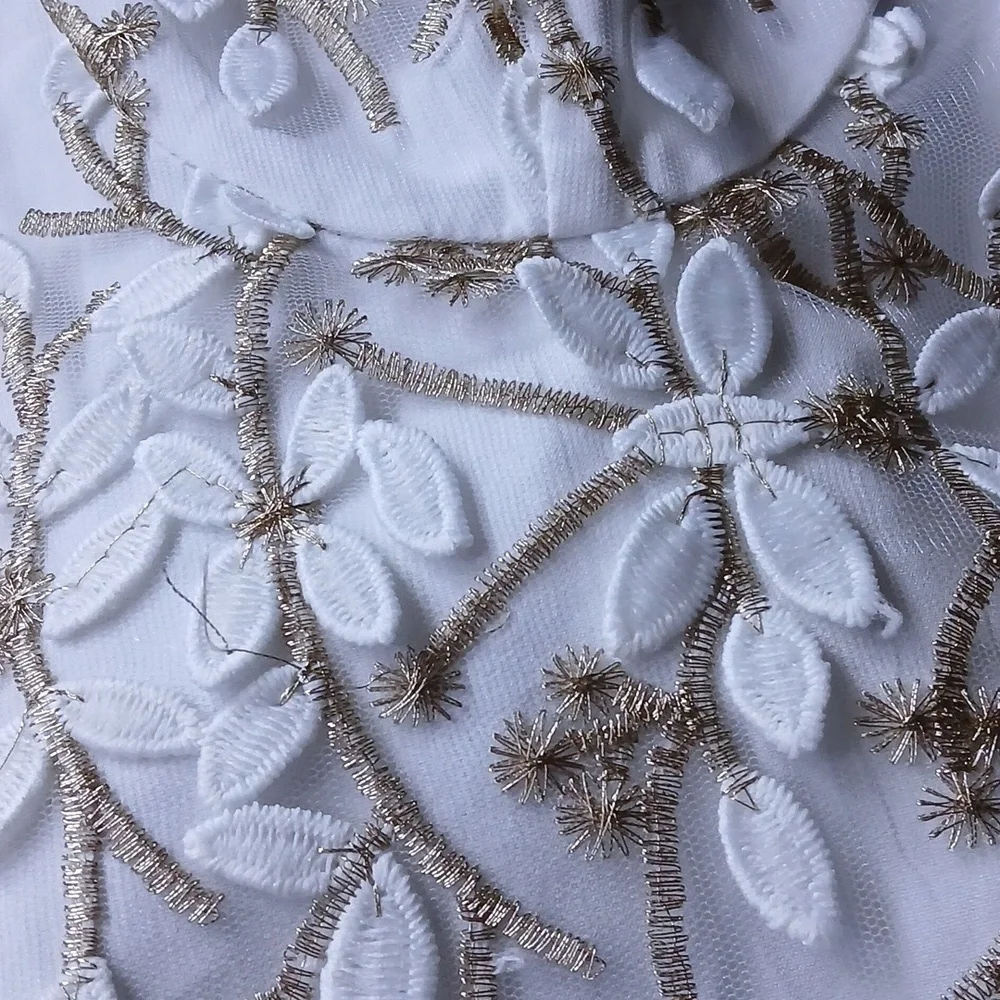 Corset Bustier Top Gold & White Floral Applique Zip Back, Adjustable Straps - Picture 7 of 7